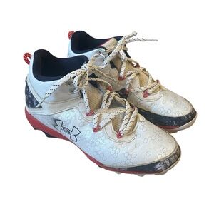 Under Armour White and Red Cleats Athletic Shoes Baseball Softball 5.5